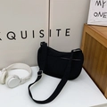 Minimalist black canvas crescent crossbody bag for kids with adjustable strap and sleek zipper - Small / Without Pendant / Black