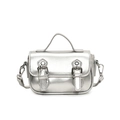Chic silver faux leather mini crossbody bag with metallic finish and buckle straps - Silver