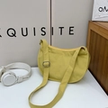 Kids bright yellow moon-shaped nylon crossbody bag with dual front pockets and adjustable strap - Small / Without Pendant / Yellow