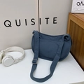 Morandi blue nylon crescent cross-body bag for kids with adjustable strap and double pockets - Small / Without Pendant / Blue