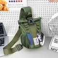 Kids army green nylon chest bag with plastic buckle and mini shoe keychain - Green Without Charm
