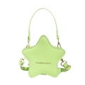 Star-shaped girls crossbody bag in light green faux leather with gold fashion text - Green