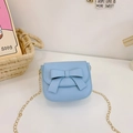 Light blue girls' mini crossbody bag with a large bow and gold metal chain strap - Blue
