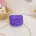 Mini purple girls crossbody bag with cute bow detail and golden metal chain strap - Purple