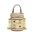 Mini borsa a secchiello in pelle color crema per bambina con orsetto e catena in metallo - Bianco