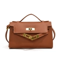 Borsa classica in pelle Epsom marrone con chiusura dorata e cuciture a contrasto - Grande / Marrone