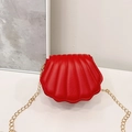 Cute red shell-shaped mini shoulder bag with gold chain for kids in solid PU leather - Red