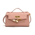 Borsa a tracolla in pelle martellata rosa con finiture dorate e manico superiore - Grande / Rosa