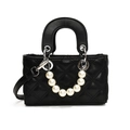 Bolso bandolera infantil acolchado negro con perlas elegantes y hebilla plateada - Negro