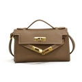 Mini sac à main classique en cuir marron foncé pour enfants avec fermoir doré - Grand / Gris éléphant