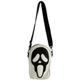 Ghostface scream mask pattern crossbody shoulder bag with black and white contrast leather - White