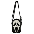 Fashionable black leather crossbody bag featuring the iconic Scream Ghostface mask design - Black