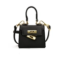 Mini sac à main enfant noir avec texture cuir Epsom et fermoir Kelly en métal doré - Petit / Noir