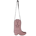 Pink cowboy boot shaped crossbody bag with star stitching and metal chain strap - Pink