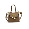 Mini sac trapèze pour enfants en beige foncé avec détails dorés et poignée top - Petit / Gris éléphant