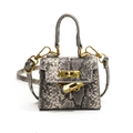 Mini sac à main avec motif serpent gris et boucles dorées de style Kelly chic - Petit / Imprimé serpent