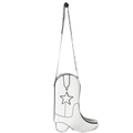 Creative white leather boot-shaped crossbody bag with star stitching and silver chain - White