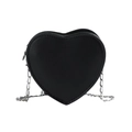 Sac bandoulière enfant en forme de cœur, cuir litchi noir avec chaîne argentée - Noir