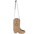 Creative cowboy boot shaped crossbody bag in khaki matte leather with star stitching - Khaki