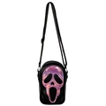 Sac bandoulière en PU noir avec masque Ghostface irisé et sangle réglable - Rose