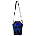 Sac bandoulière noir avec masque Ghostface bleu métallique en similicuir brillant - Bleu