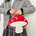Cute mushroom-shaped crossbody bag with red and white PU leather and silver chain strap - Red