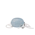 Mini blue denim crossbody bag with silver sequins, pearl chain and heart pendant - Starry Light Blue