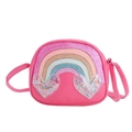 Pink cartoon kids crossbody bag with glitter rainbow and sequin heart pockets - Rose Red