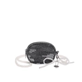 Mini black denim oval bag with silver sequins and long white pearl chain strap - Black Sequin