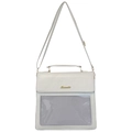 Sac bandoulière carré gris clair avec poignée et poche en filet transparente - Blanc