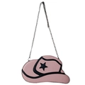 Roze crossbodytas in de vorm van een cowboyhoed met zwarte sterren en zilveren ketting - Roze