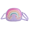 Bolso bandolera morado infantil con arcoíris brillante y bolsillos de corazón - Morado