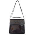 Sac à main en cuir PU noir avec fenêtre PVC transparente et bandoulière réglable - Marron