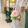 Sac à bandoulière mignon cochon rose avec poche tortue verte et pompon décoratif - Rose sans Pendentif