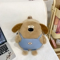 Sac à dos mignon en peluche chien brun avec salopette bleue et sangles pour filles - Sans Pendentif / Kaki