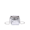 Mini sac bandoulière argenté avec motif crocodile et chaîne métallique pour femme - Argenté