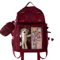 Sac à dos japonais en nylon bordeaux avec fenêtre transparente et mini pochette - Rouge