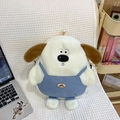 Sac à dos mignon chiot en peluche blanche avec salopette bleue et texture douce - Sans Pendentif / Blanc