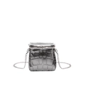 Mini sac bandoulière argenté avec gaufrage crocodile, chaîne et fermoir à baisers - Canon de fusil