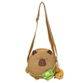 Sac bandoulière en toile forme Capybara mignon avec mini tortue et pompon décoratif - Marron avec Pendentif