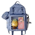 Sac à dos bleu brume pour étudiante avec fenêtre PVC transparente et petit porte-monnaie - Bleu