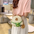 Sac bandoulière Capybara mignon avec peluche tortue en design crème et vert - Blanc sans Pendentif