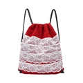 Mochila roja infantil con cordón ajustable y elegantes volantes de encaje floral blanco - Rojo