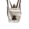 Zainetto in tela per bambini con orsetto e spallacci regolabili color crema e marrone - Stile Orso Grande