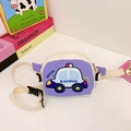 Kids purple and white waist bag featuring a cartoon police car and adjustable strap - Purple