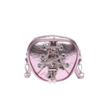 Mini sac rose métallisé avec chaîne croisée et détails de perles pour femmes - Rose