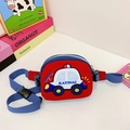 Red children's chest bag with cartoon car print and adjustable blue woven strap - Red