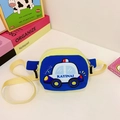 Yellow and blue cartoon car kids chest bag with adjustable strap and brave print - Blue