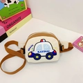 Sac banane enfant en toile beige avec motif voiture de police et sangle réglable - Kaki