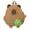 Süßer Capybara Cartoon Rucksack in Braun mit grüner Tasche und Schildkrötenanhänger - Mit Anhänger / Braun